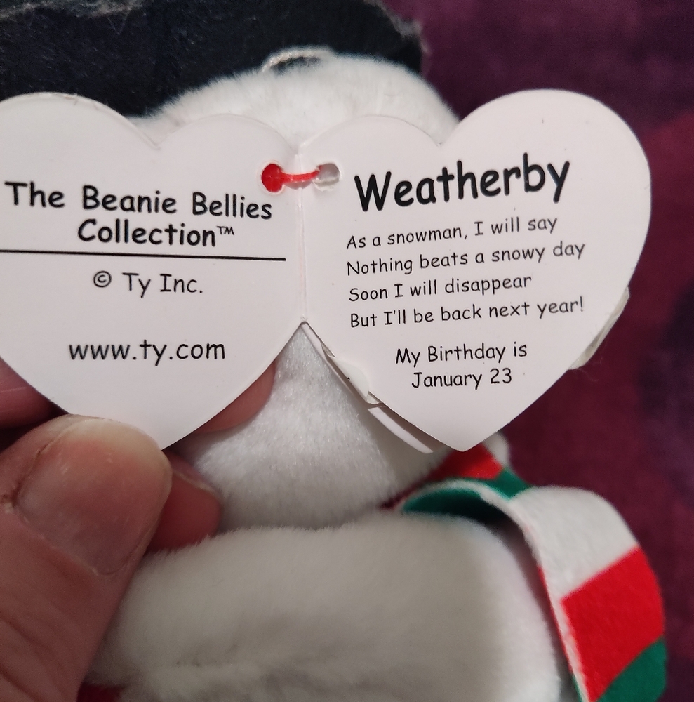 Ty Beanie Bellies "Weatherby" Snowman Plush – NWT, 2023, Christmas Holiday - Picture 5 of 8